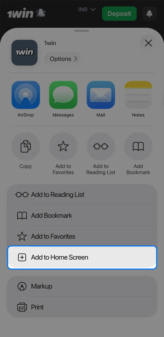 Download the 1win app for iOS.