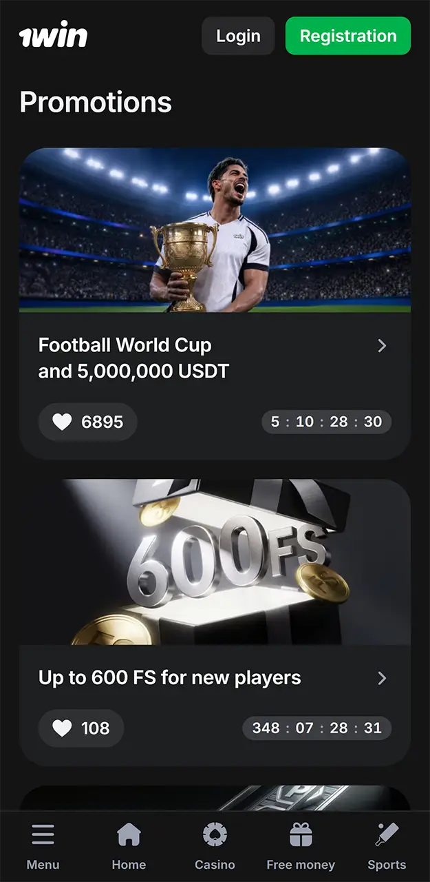 Make a deposit and activate your bonuses in the 1win app.