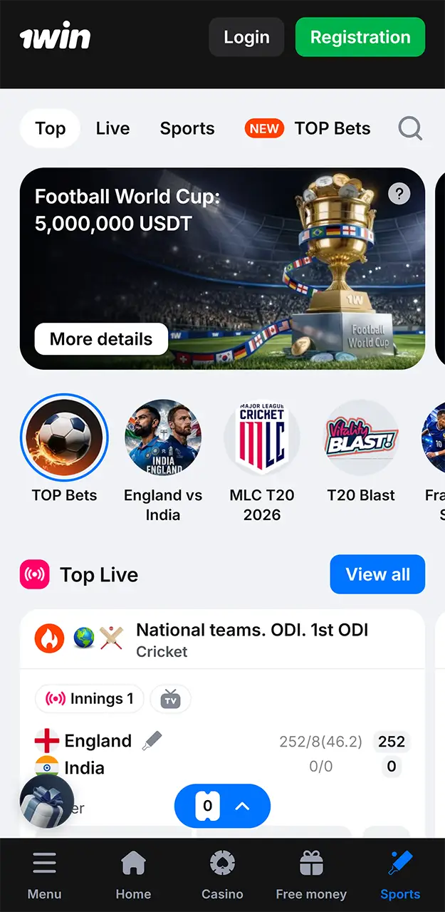 Bet on popular sporting events in the 1win app.