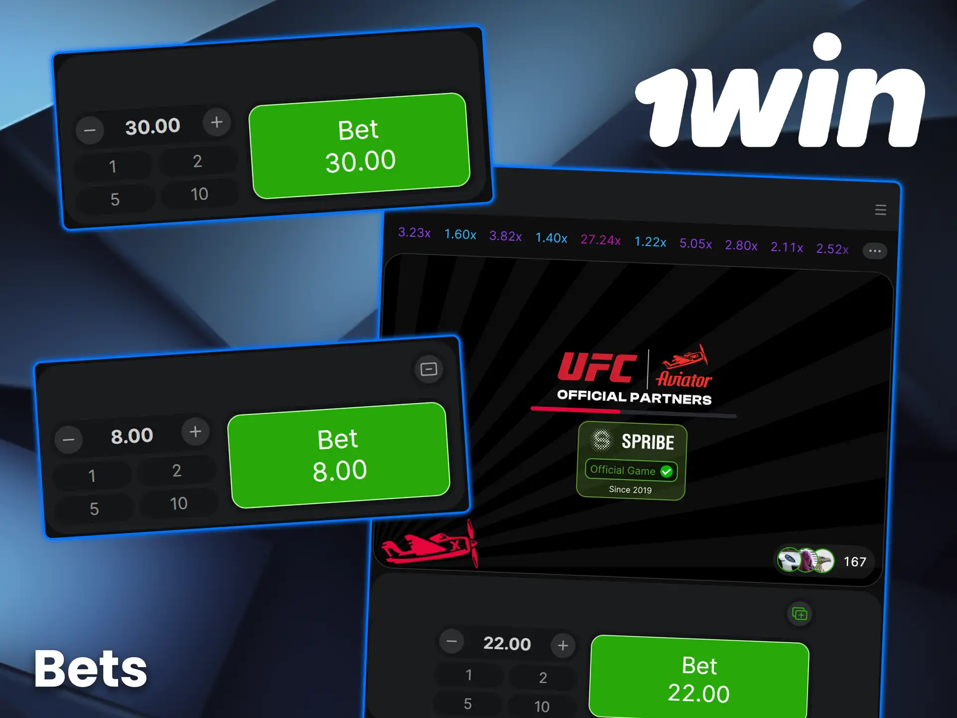 Set your bet in Aviator on 1win.