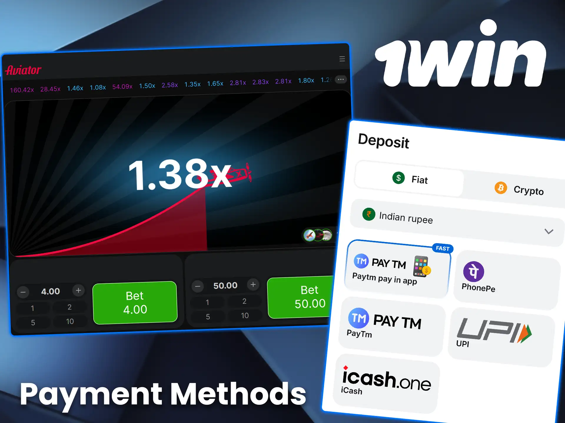 Deposit funds securely using popular payment methods for Aviator on 1win.