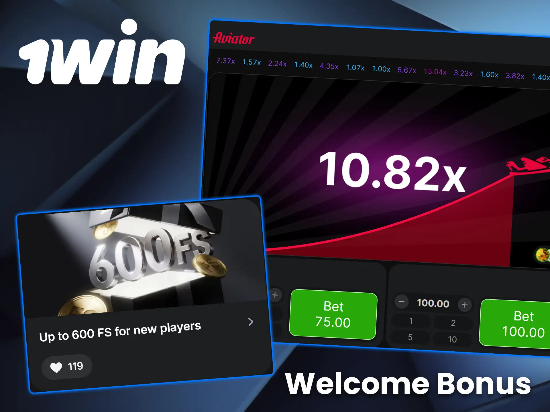 Increase your starting balance with a welcome bonus for Aviator play on 1win.