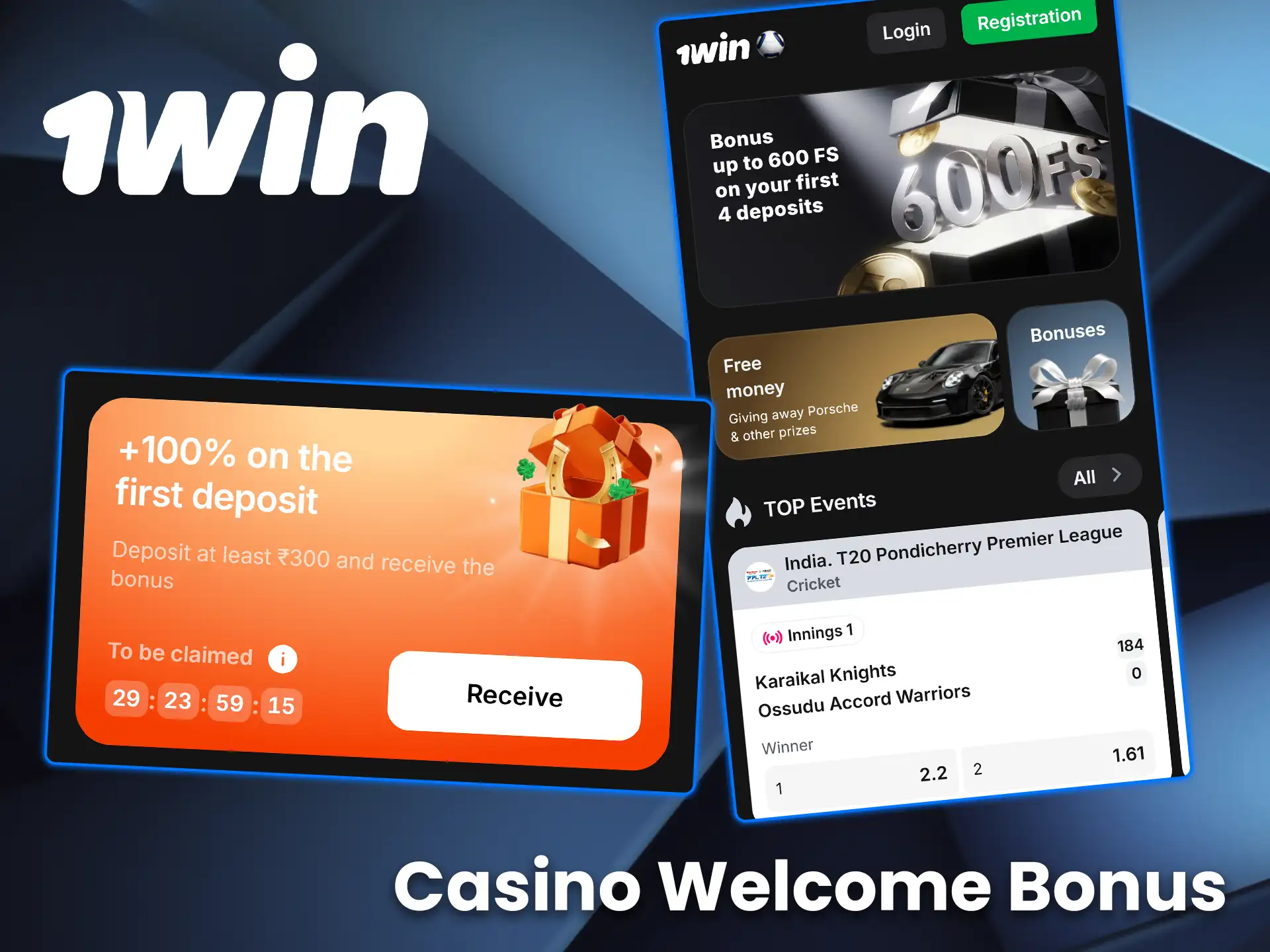 Multiply your starting balance to claim the casino welcome bonus on 1win.