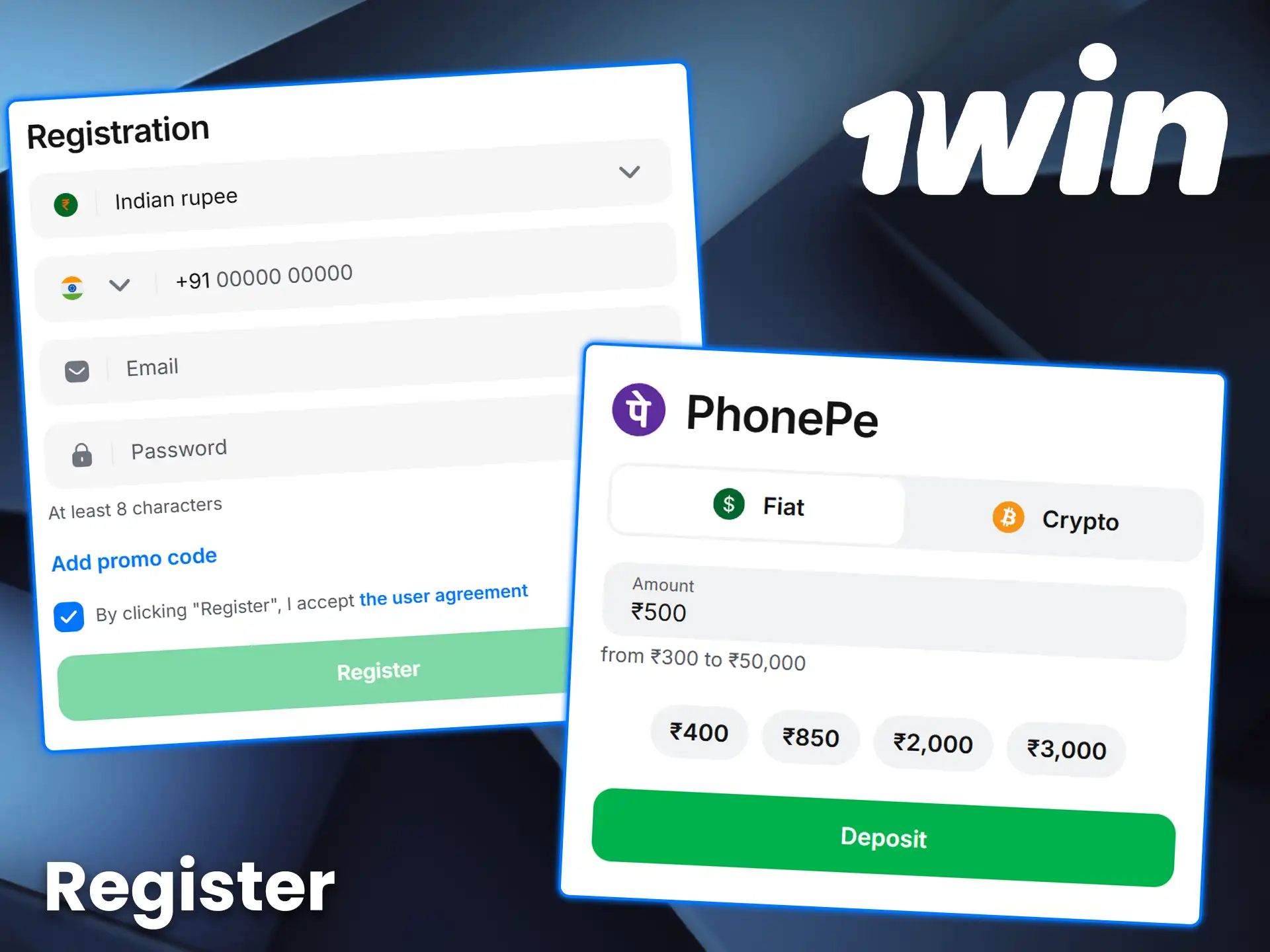 Create your personal profile to register at 1win and activate a bonus instantly.