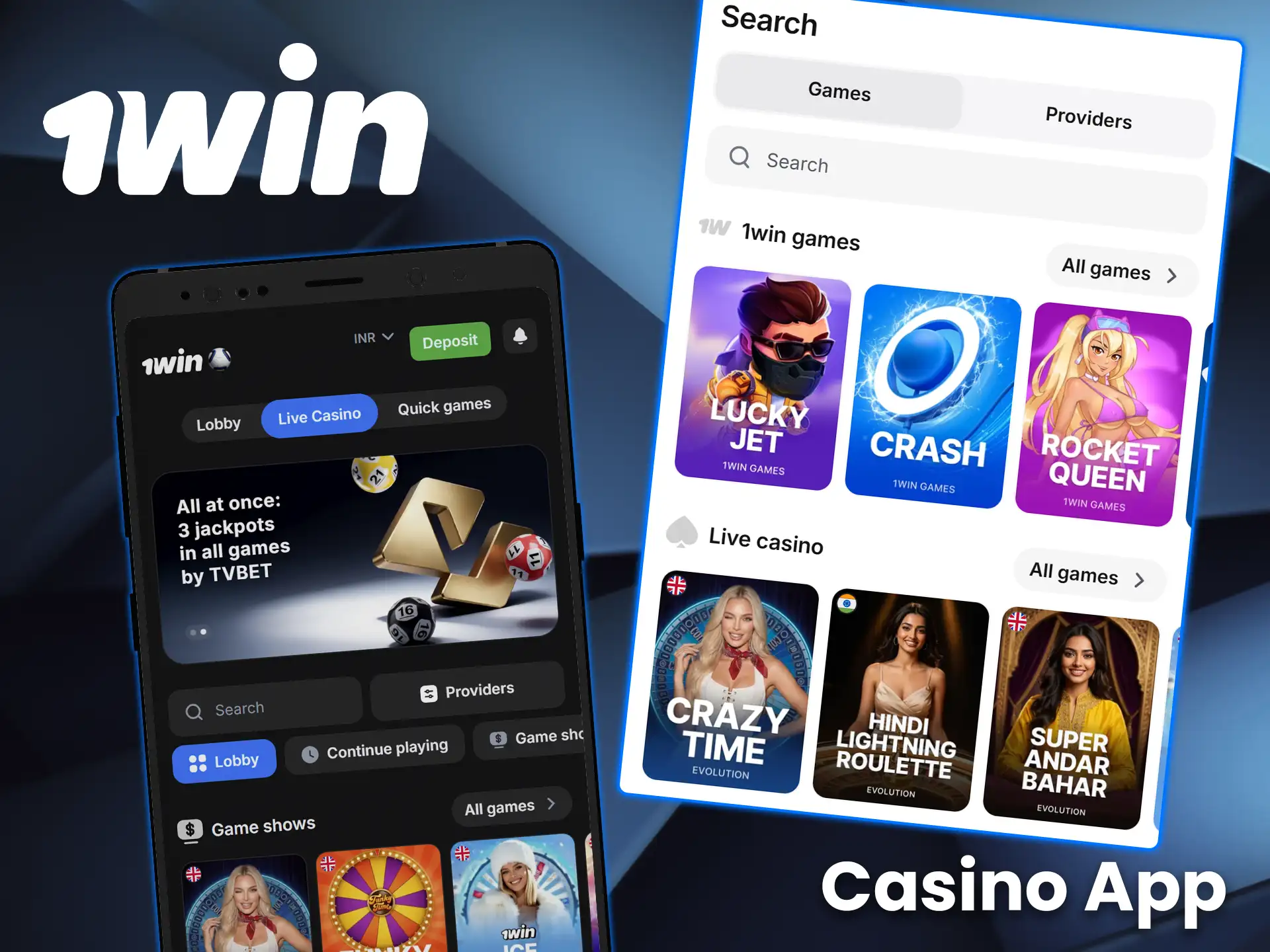 Download the mobile app to play casino games on 1win.