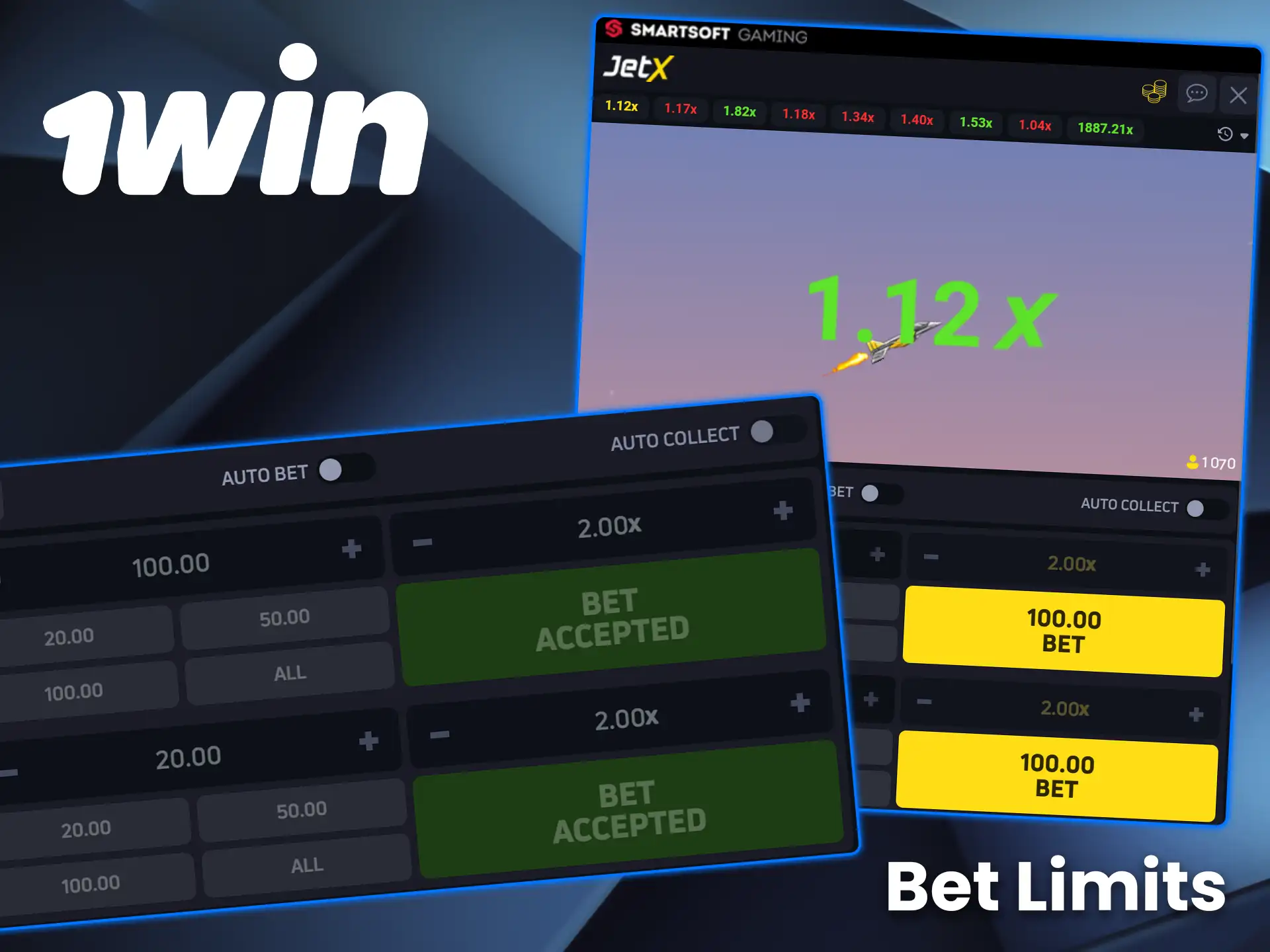 Set your bet before you start playing JetX on 1win.
