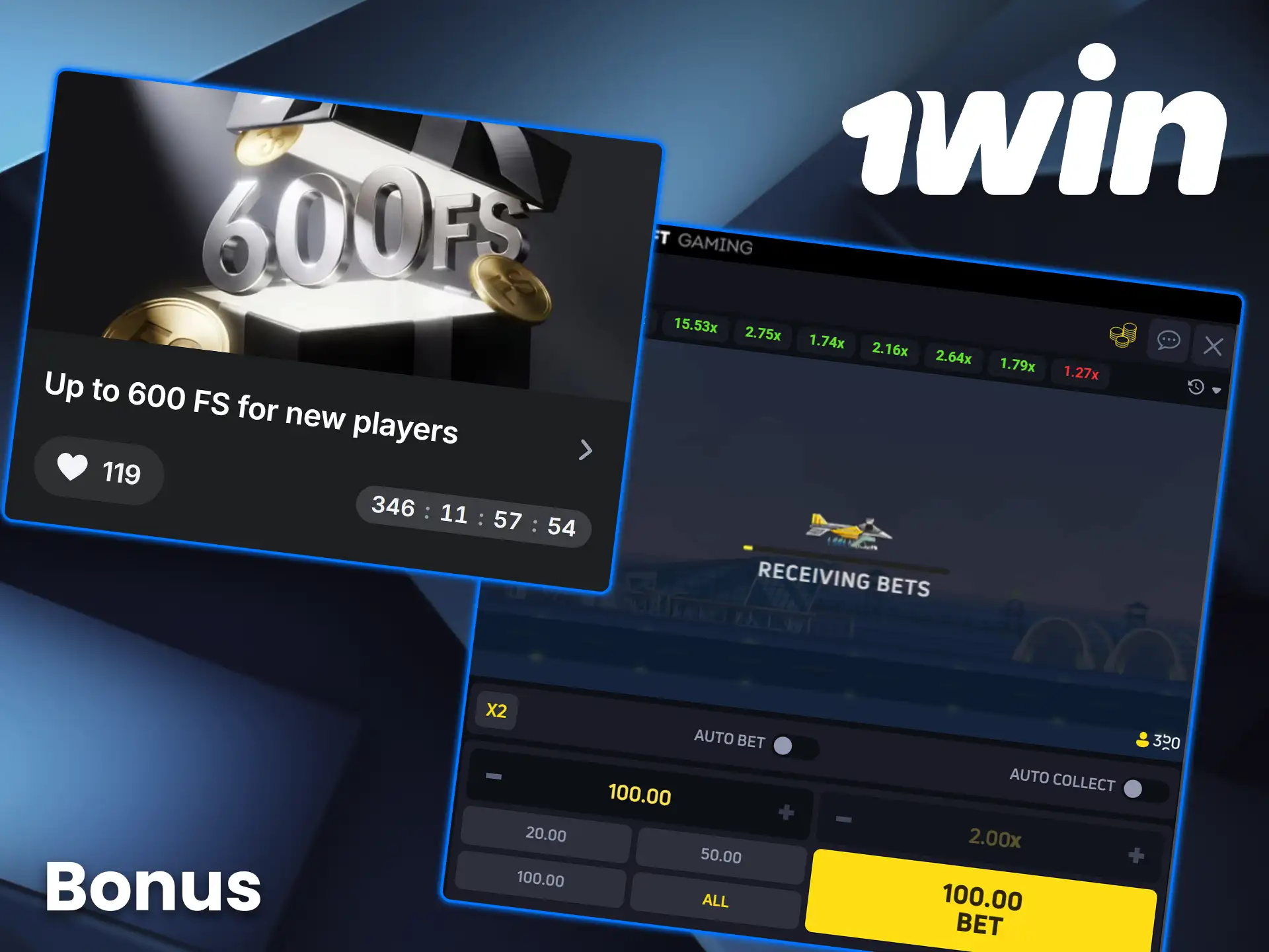 Make a deposit and activate the JetX bonus on 1win.