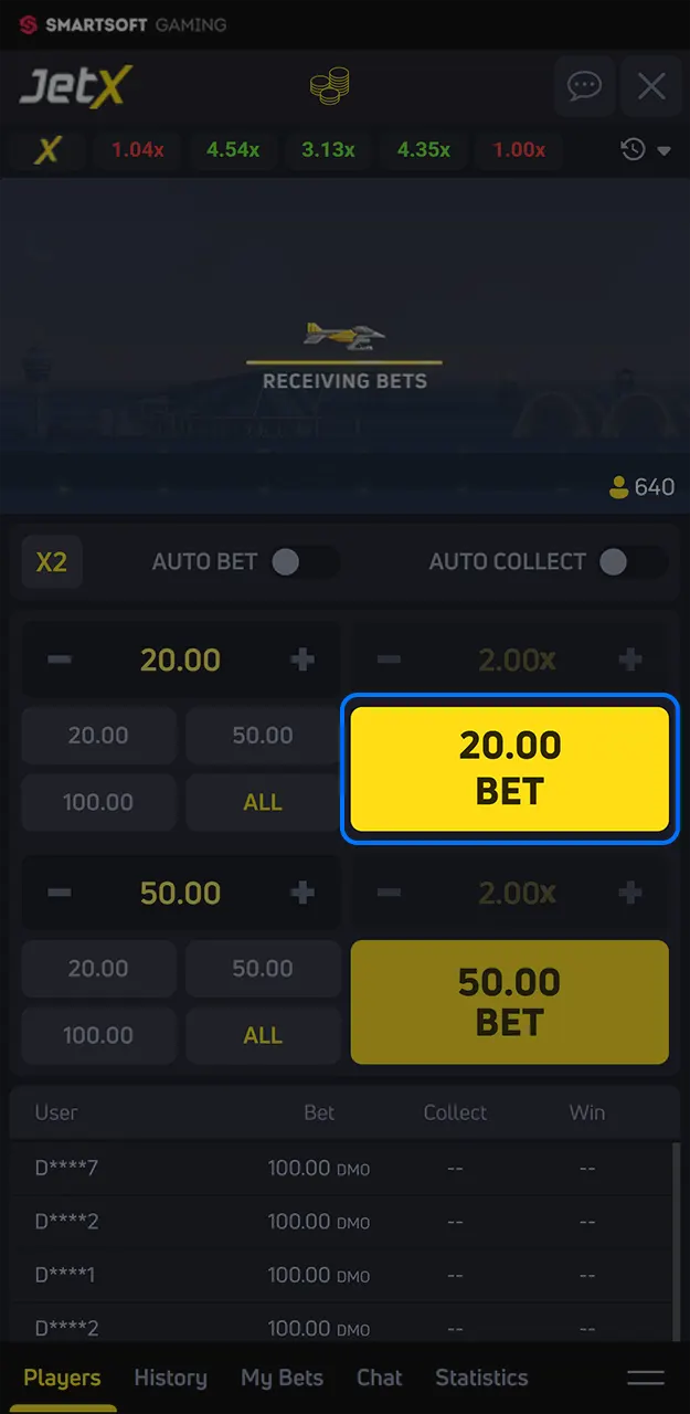 Place a bet on JetX at 1win.