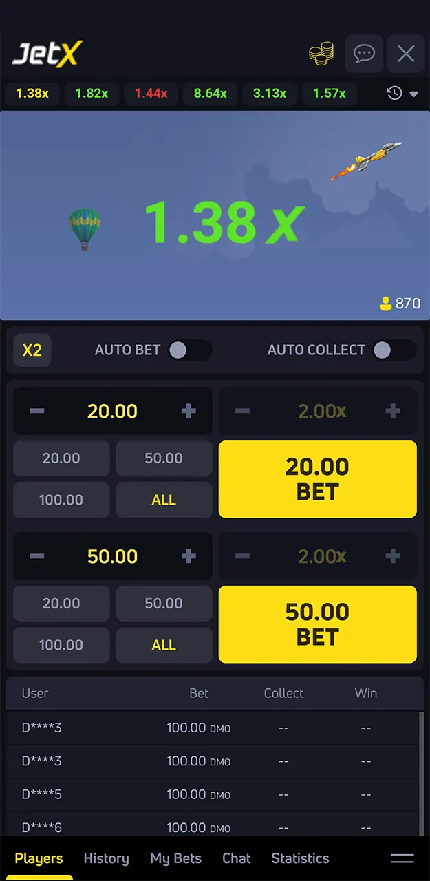 Find and play JetX on 1win.