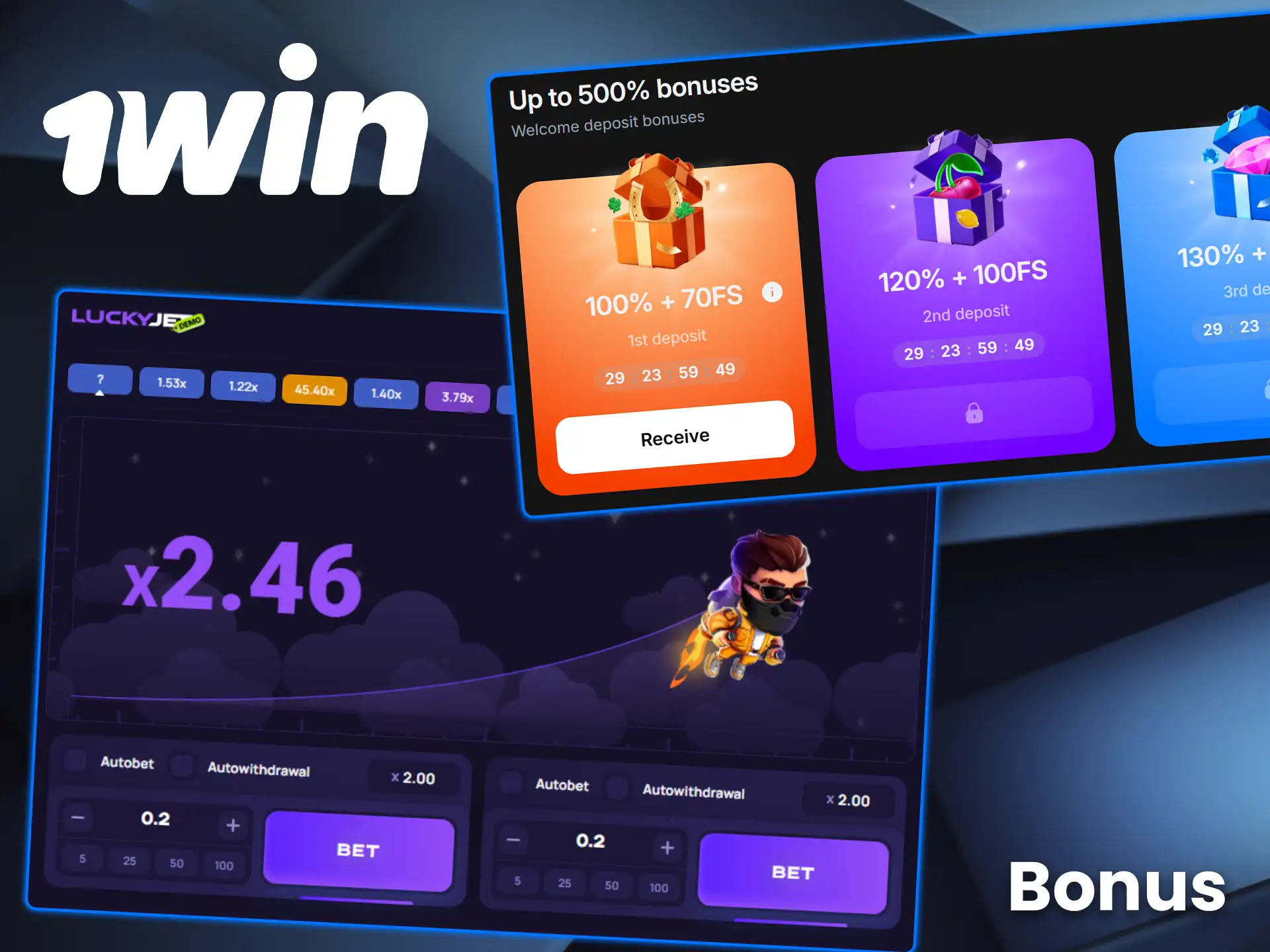 Activate the Lucky Jet bonus on 1win.