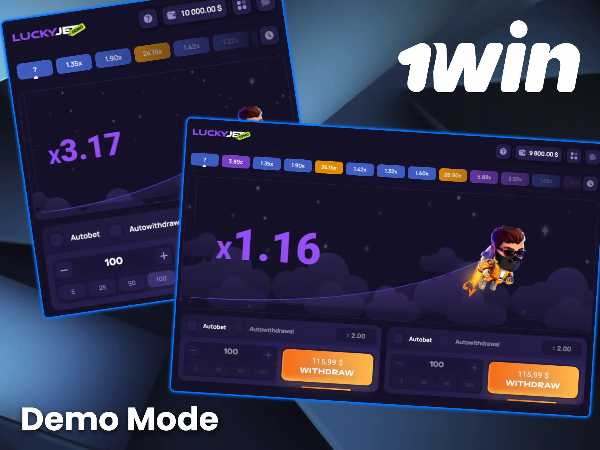 Practice your skills in the demo version of Lucky Jet on 1win.
