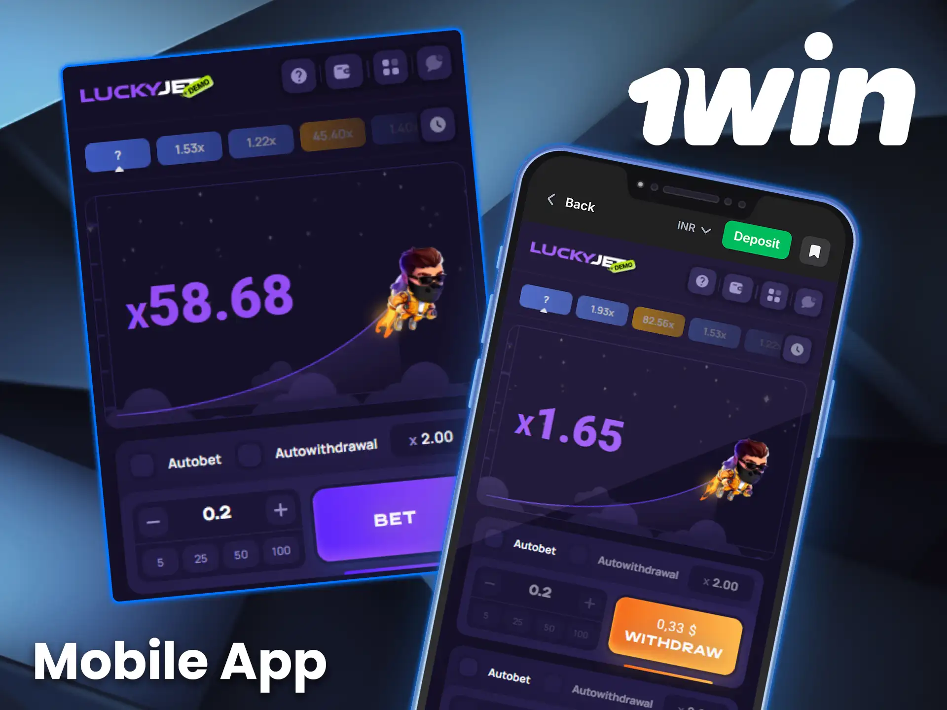 Enjoy the smooth gameplay of Lucky Jet in the 1win app.