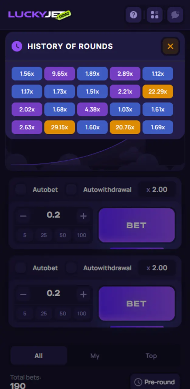 Analyze the rounds and place Lucky Jet bets on 1win.