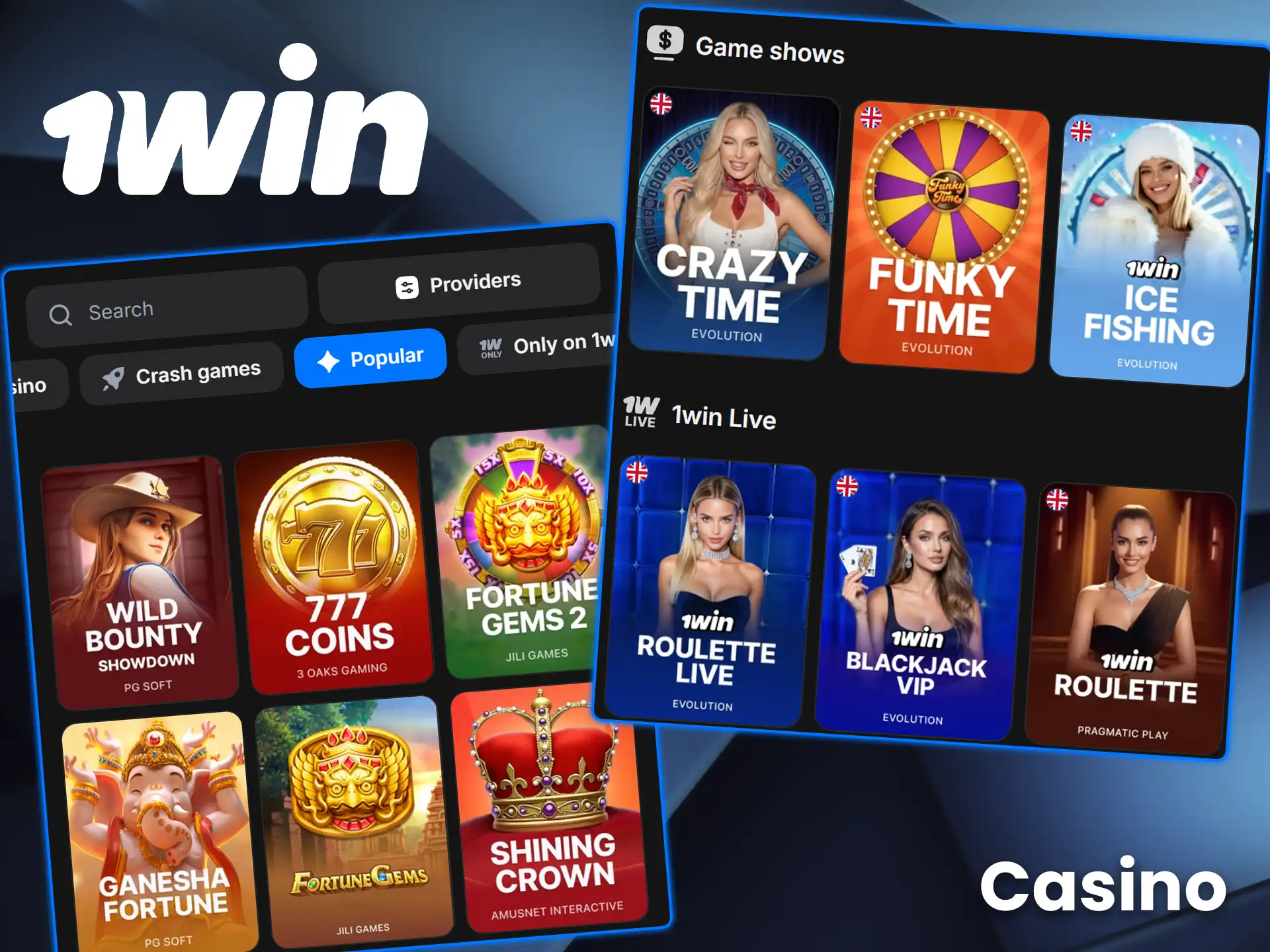 Explore thousands of licensed slots in the 1win online casino.