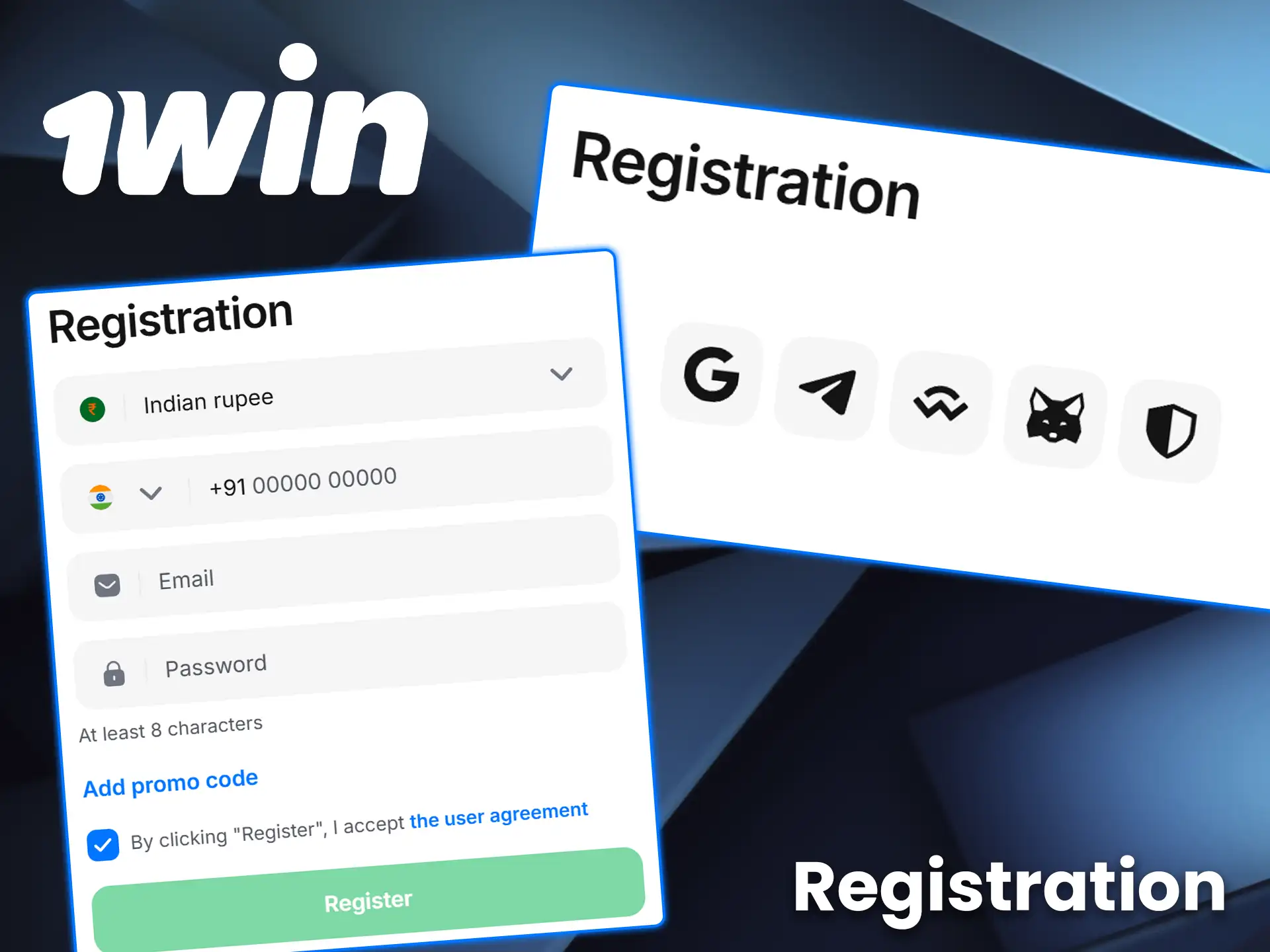 Fill in the registration form to create your 1win account.
