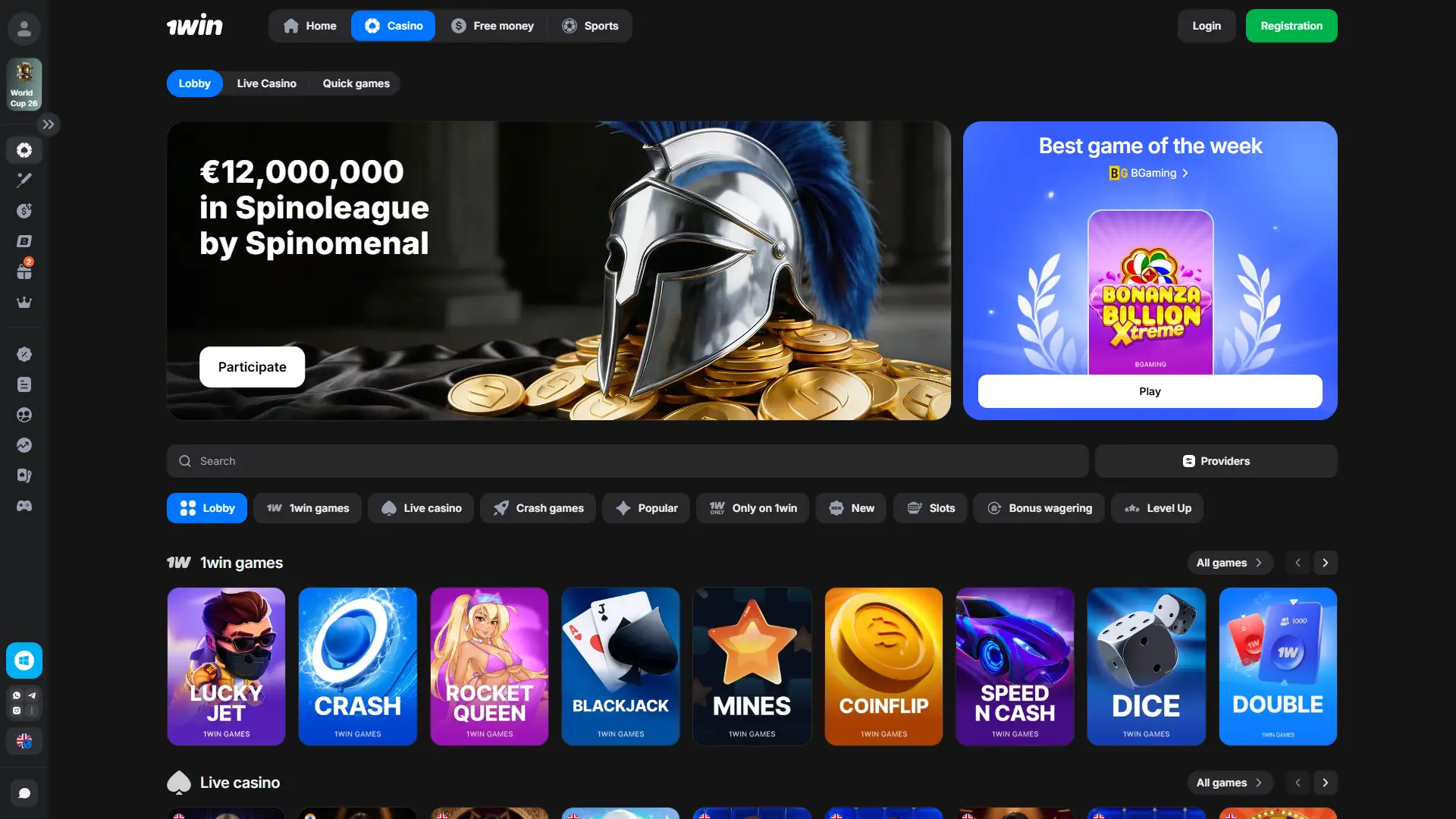 Choose from popular casino games to play on 1win.