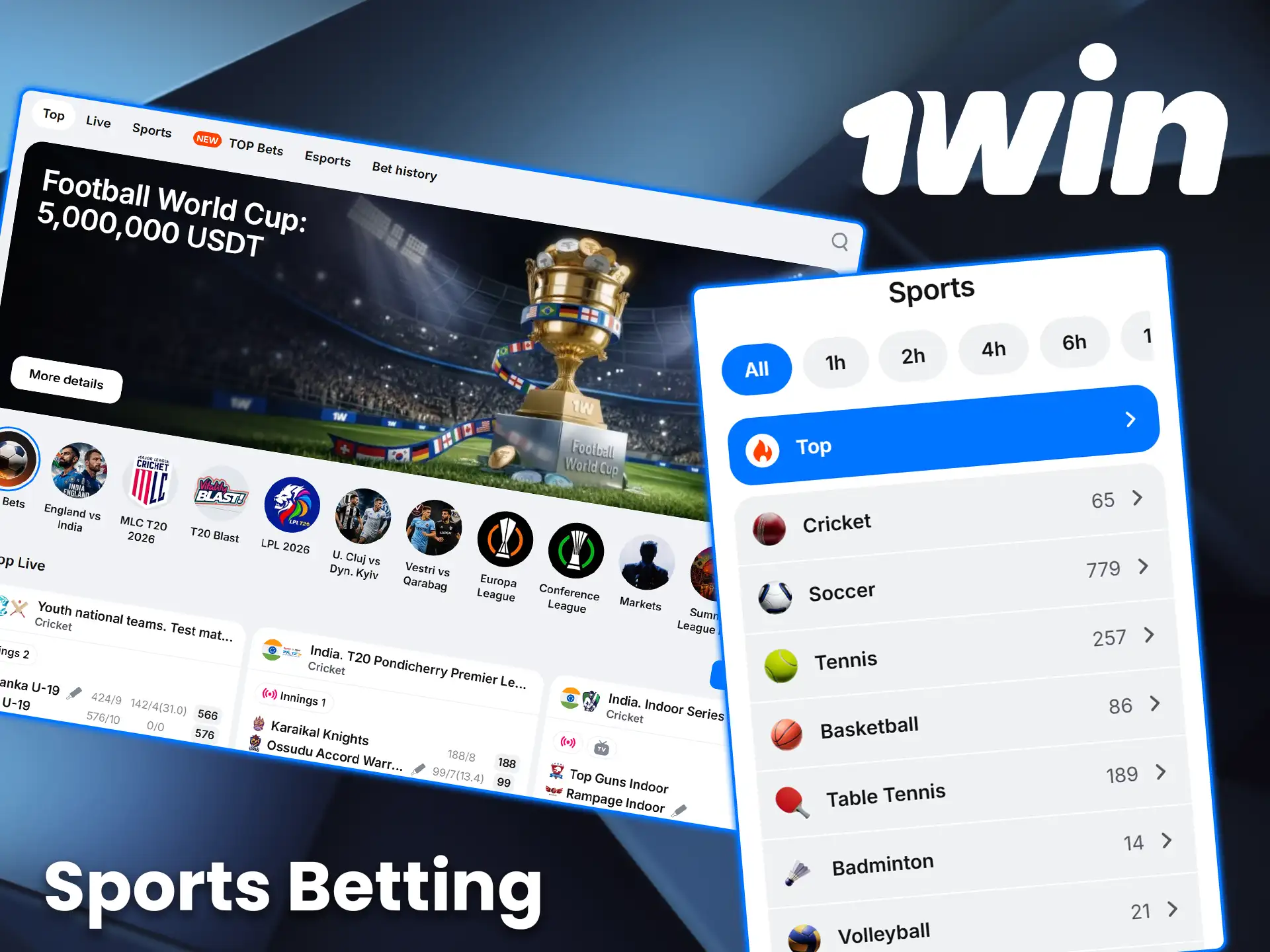 Check out all the competitive odds under 1win sports betting markets.