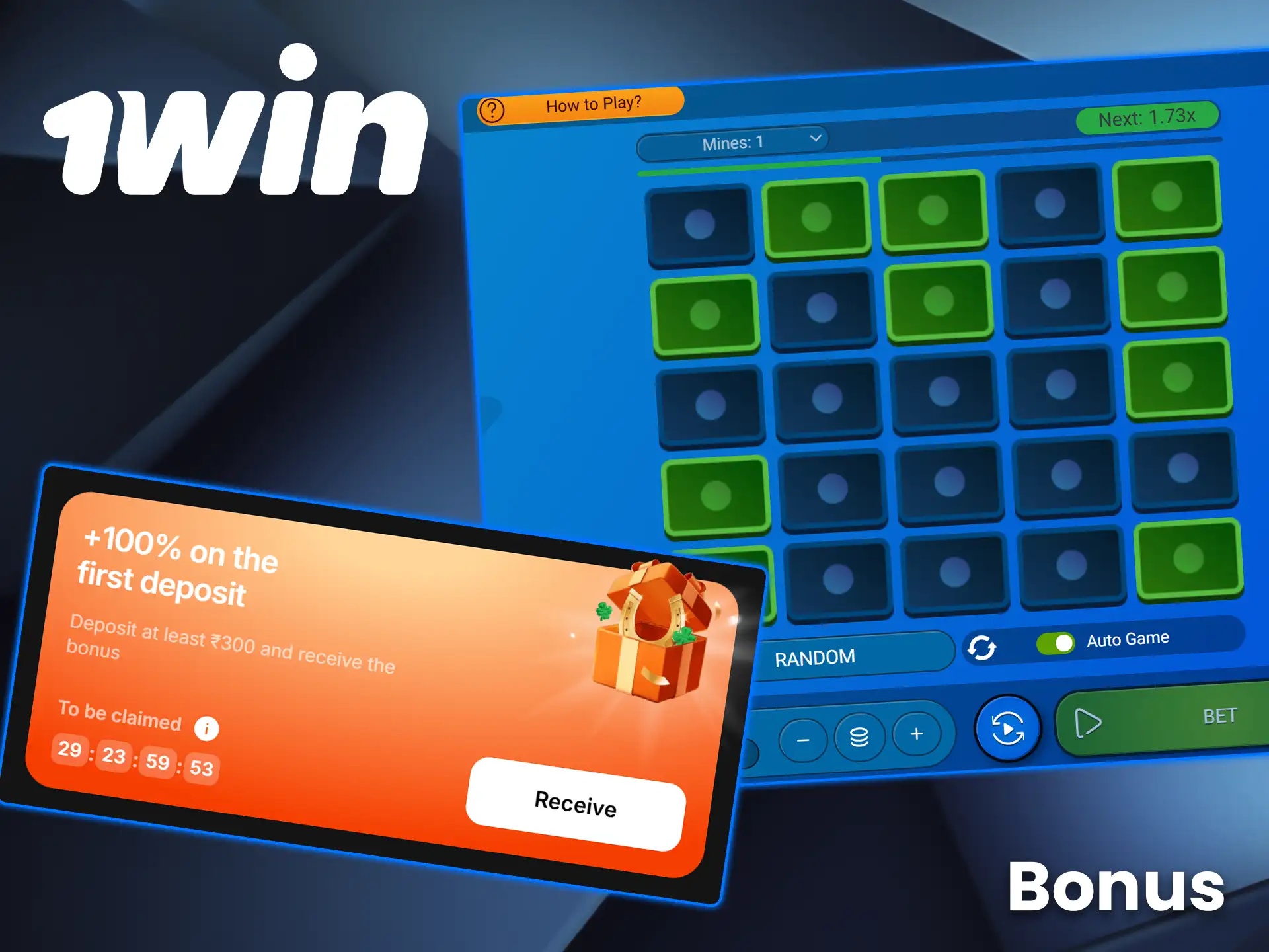 Activate the bonus for playing Mines on 1win.