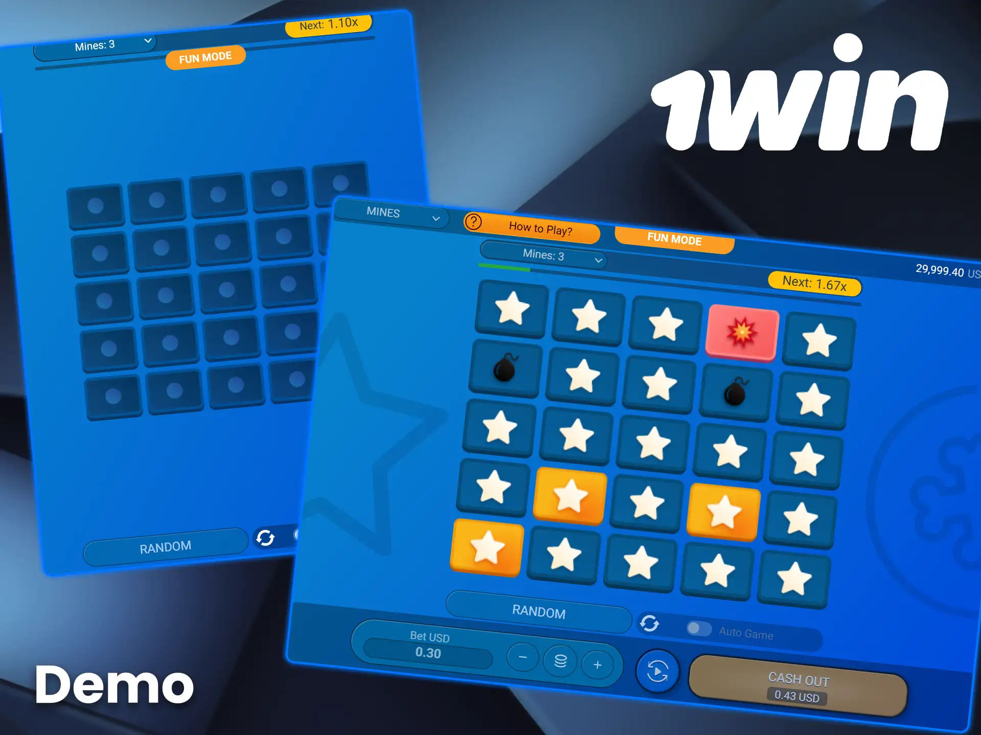 Test your strategies in the Mines game on 1win.