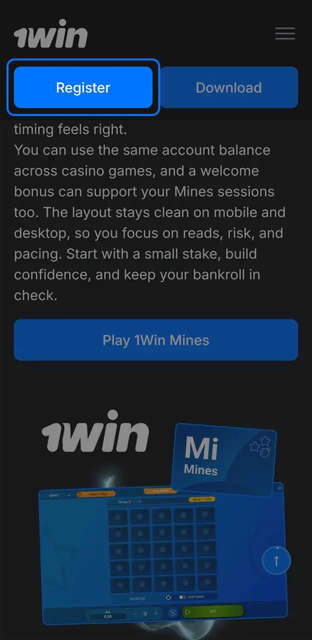 Find out how to start playing Mines on 1win.