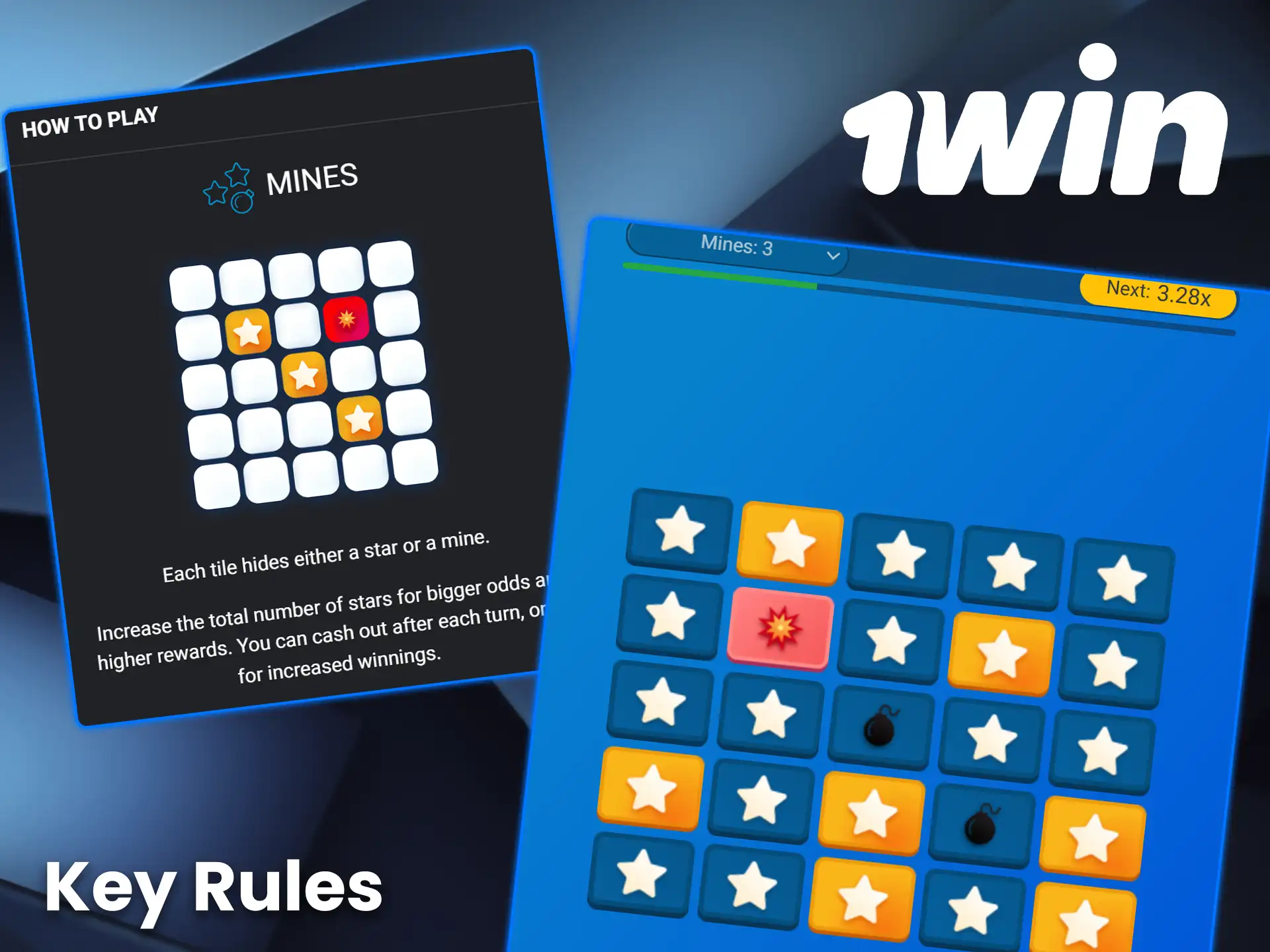 Study the basic grid mechanics and key rules for Mines on 1win.