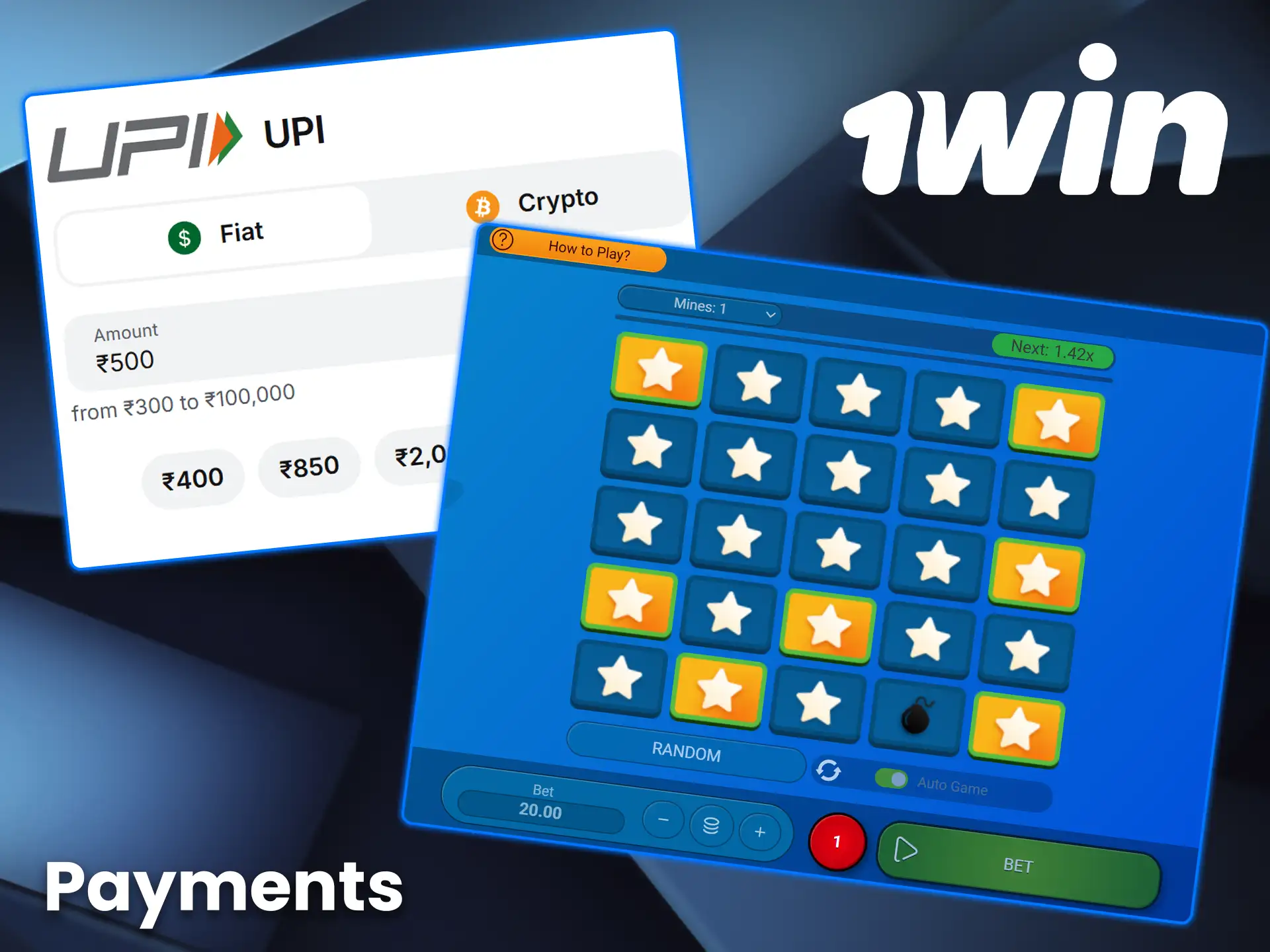 Use convenient payment methods for deposit and withdrawals for Mines on 1win.