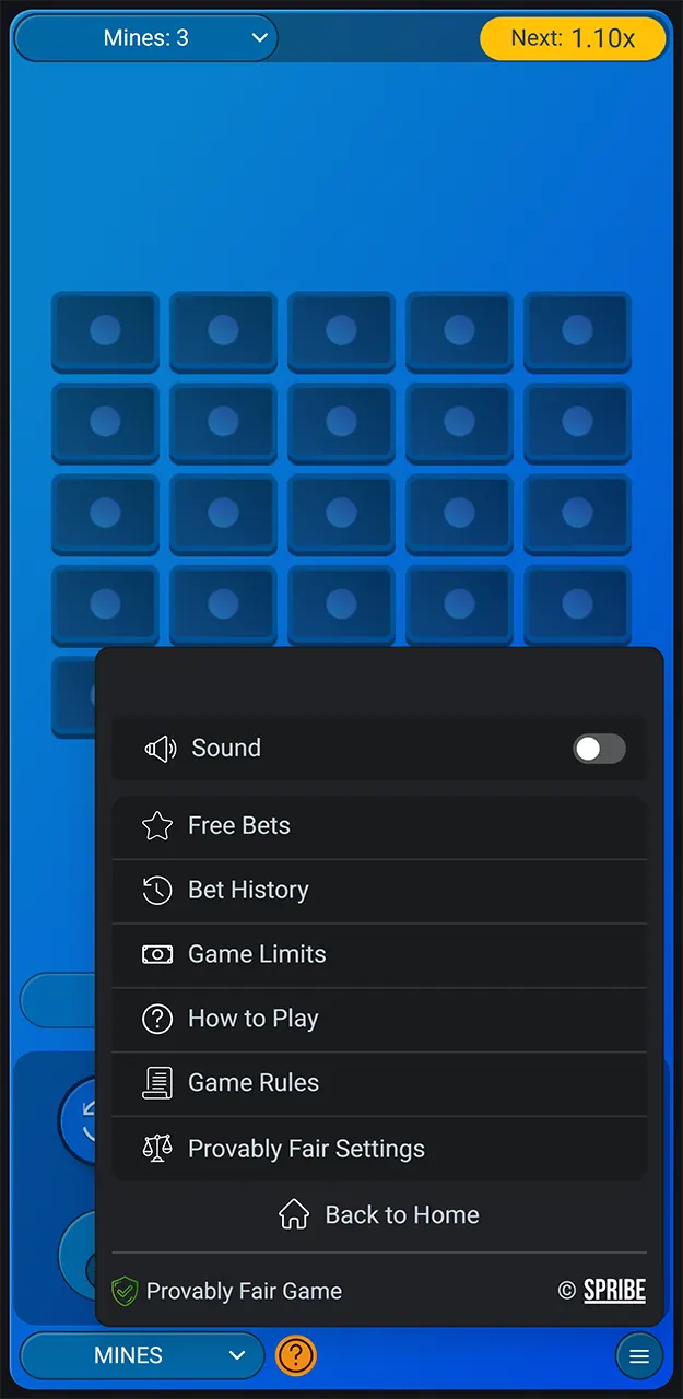 Sign up and start playing Mines on 1win.