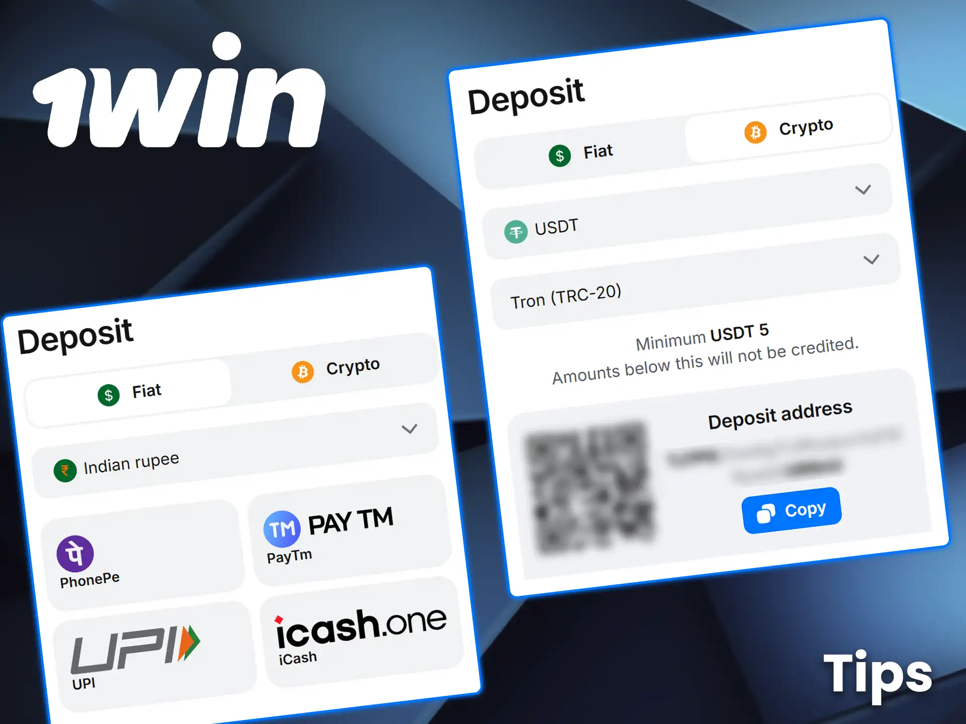 Use the payment tips on 1win.