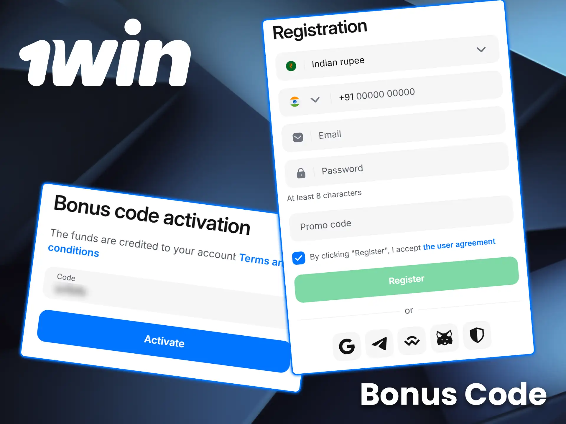 Use the promotional code on 1win.