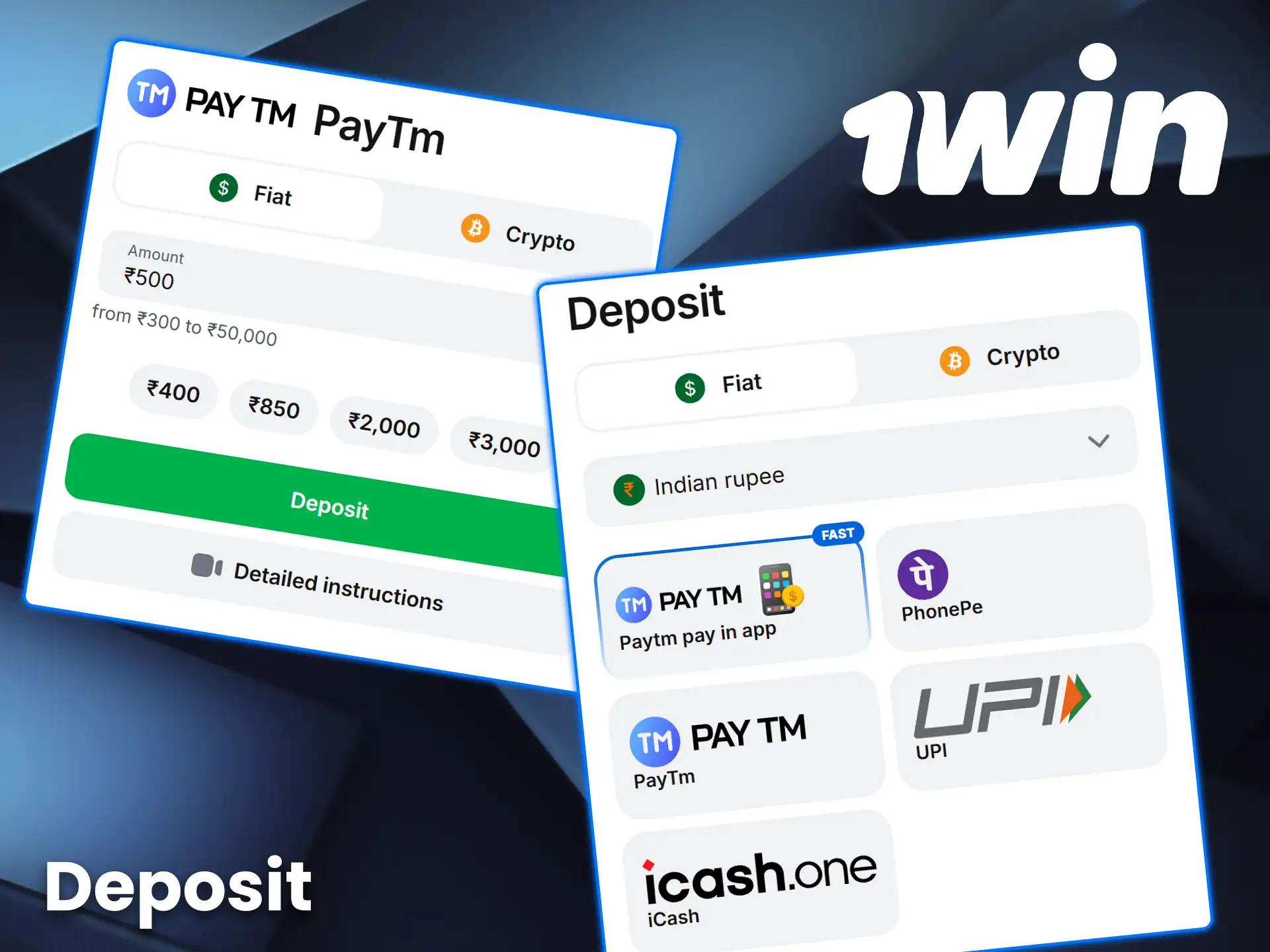 Learn about the deposit methods available on 1win.