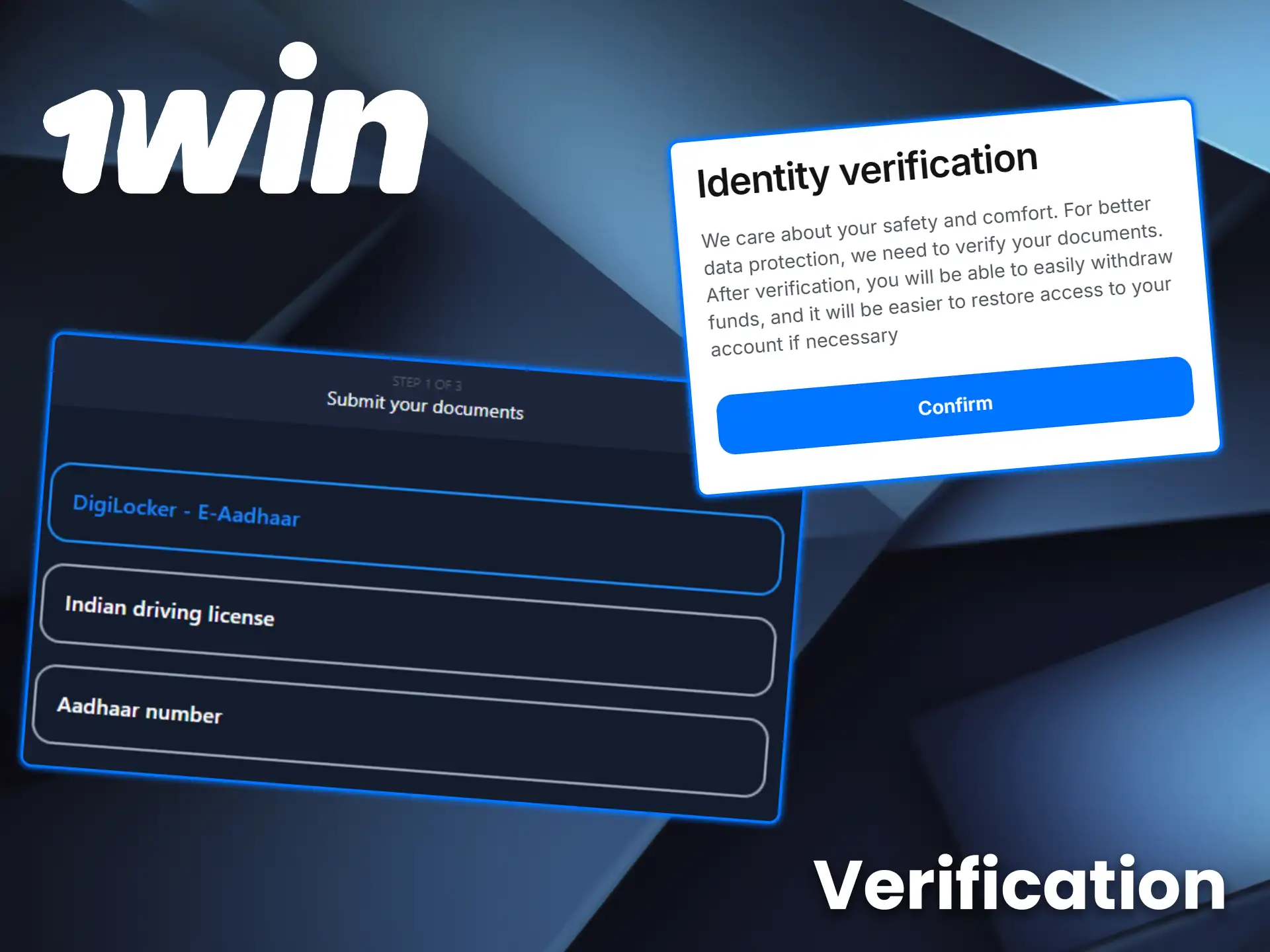 Upload your identity documents to complete kyc verification on 1win.